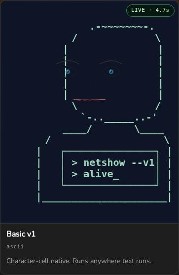 A NetShow live character in its basic ASCII look