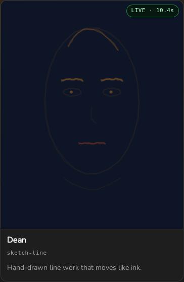 The Sketch-Line tile on the Alive page: a face drawn in a few hand-drawn lines with tinted brows and lips