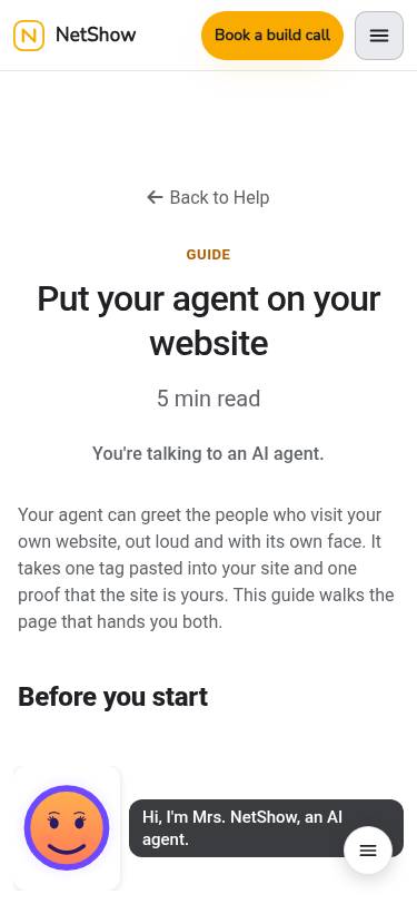 The guide to putting your agent on your website, on a phone.